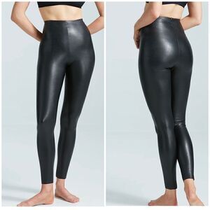 Commando Control Black Faux Leather Stretch Edgy Leggings Size Small